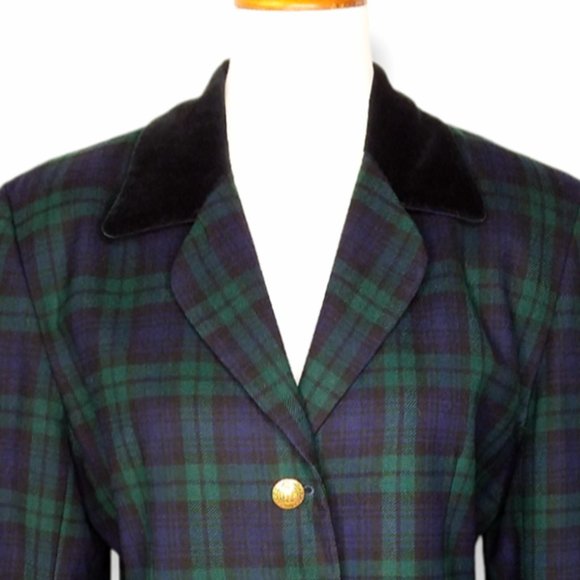 Vtg JH Collectibles 100% Wool Blazer Size 10 Tartan Plaid Velvet Collar USA - Picture 2 of 12